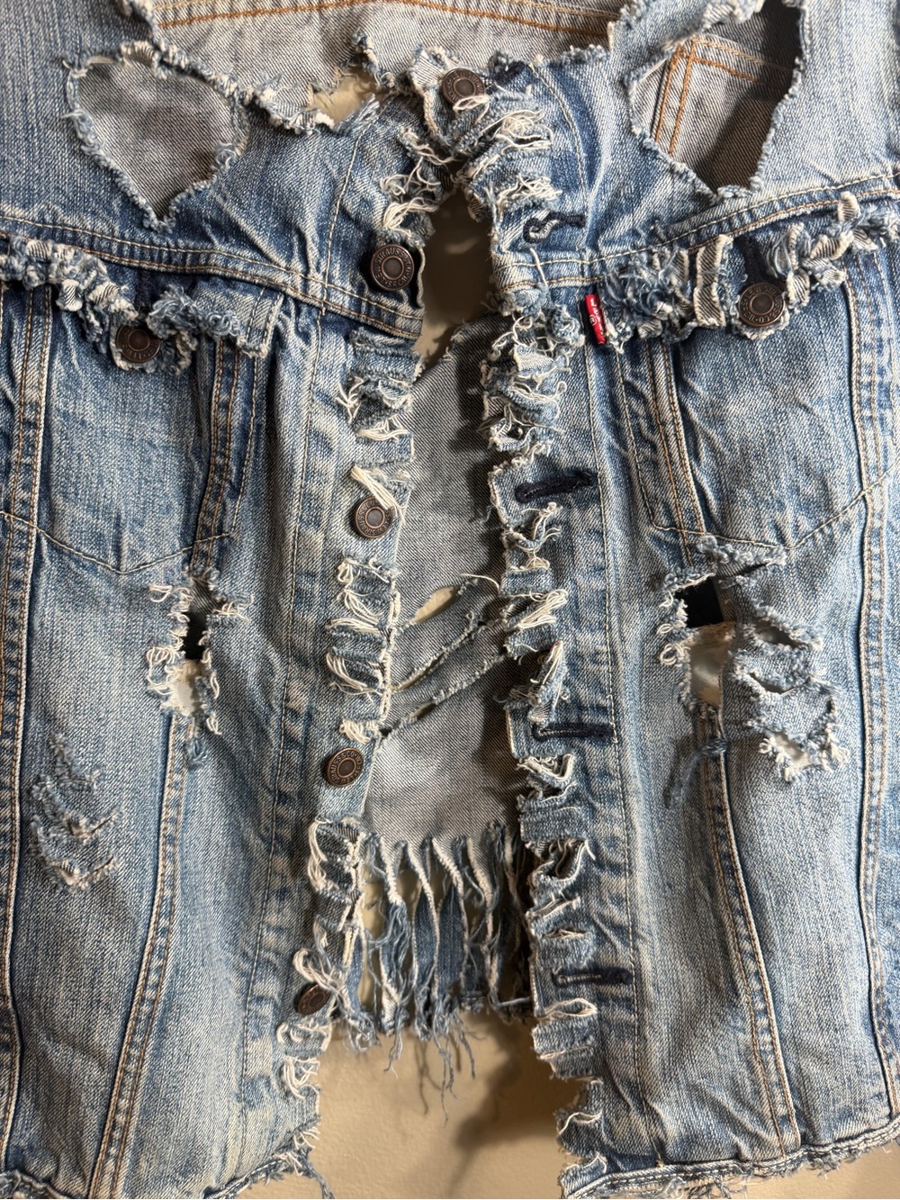 Custom Handmade Distressed Levi's Denim Trucker Jacket L Grunge Punk - Picture 7 of 16